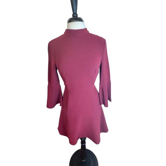 RACHEL ZOE Califa Mock Neck Crepe Fit & Flare Mini Dress Sangria Red Sz 4 - Picture 2 of 10